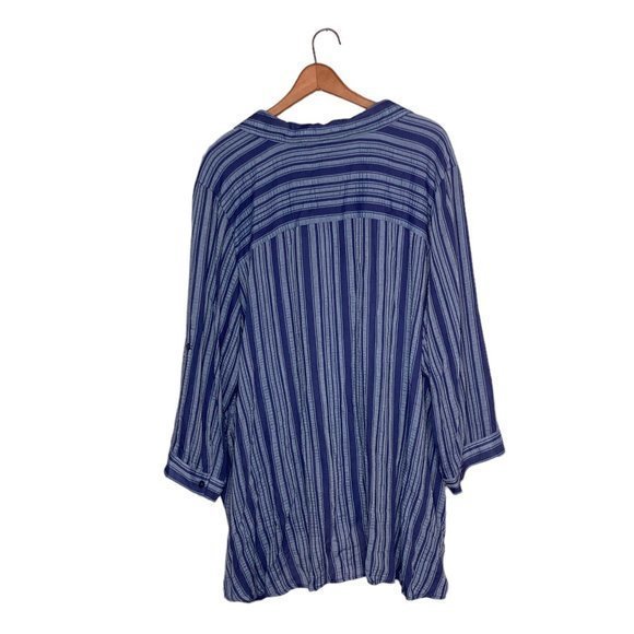 CJ Banks 3X Blue Striped Surplice Faux Wrap Rayon Blend Blouse Top Shirt Plus - Picture 2 of 4
